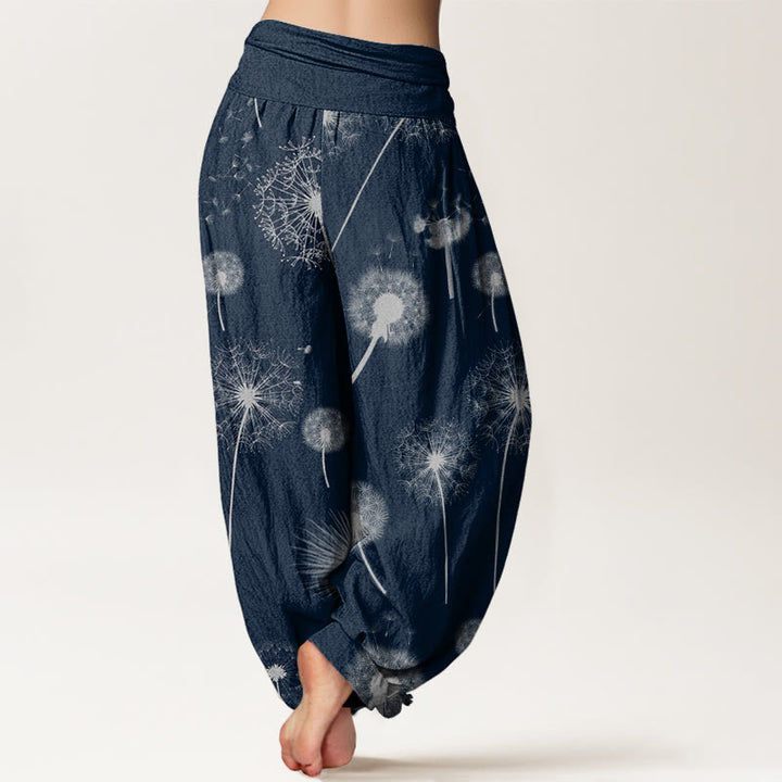 Lässige Haremshose aus Baumwolle mit Buddha Stones und Löwenzahnmuster für Damen mit elastischem Bund - image 5