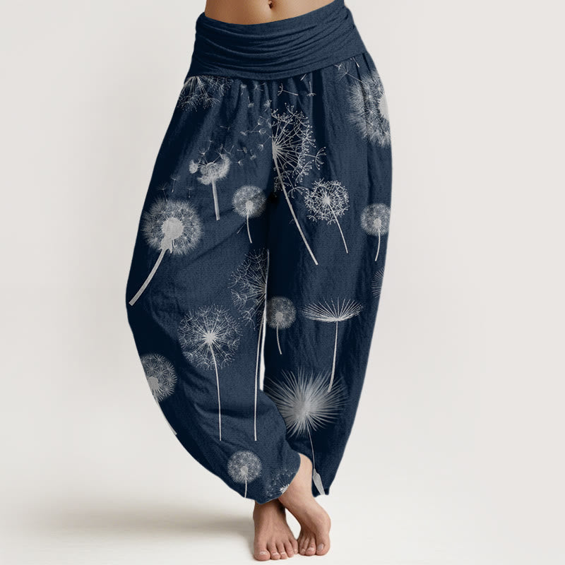 Lässige Haremshose aus Baumwolle mit Buddha Stones und Löwenzahnmuster für Damen mit elastischem Bund - Mitternachtsblau - US22, UK/AU26, EU54 (6XL) - image 4