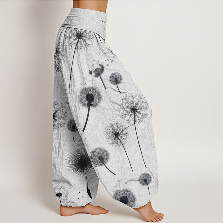 Buddha Stones Lässige Haremshose mit Löwenzahnmuster für Damen, elastische Taille