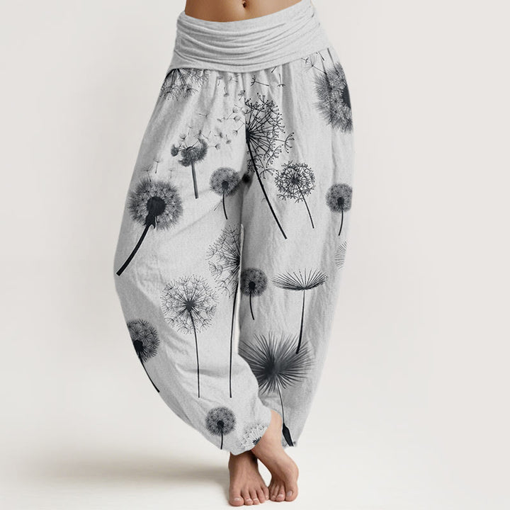 Lässige Haremshose aus Baumwolle mit Buddha Stones und Löwenzahnmuster für Damen mit elastischem Bund - Weißer Rauch - US22, UK/AU26, EU54 (6XL) - image 7