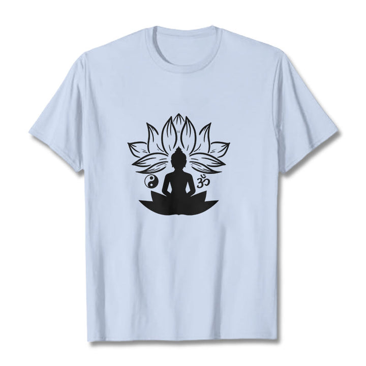 Buddha Stones ​​Om Yin Yang Buddha Statue Sitzend Lotus Meditation T T-shirt - HellCyan - 2XL - image 19