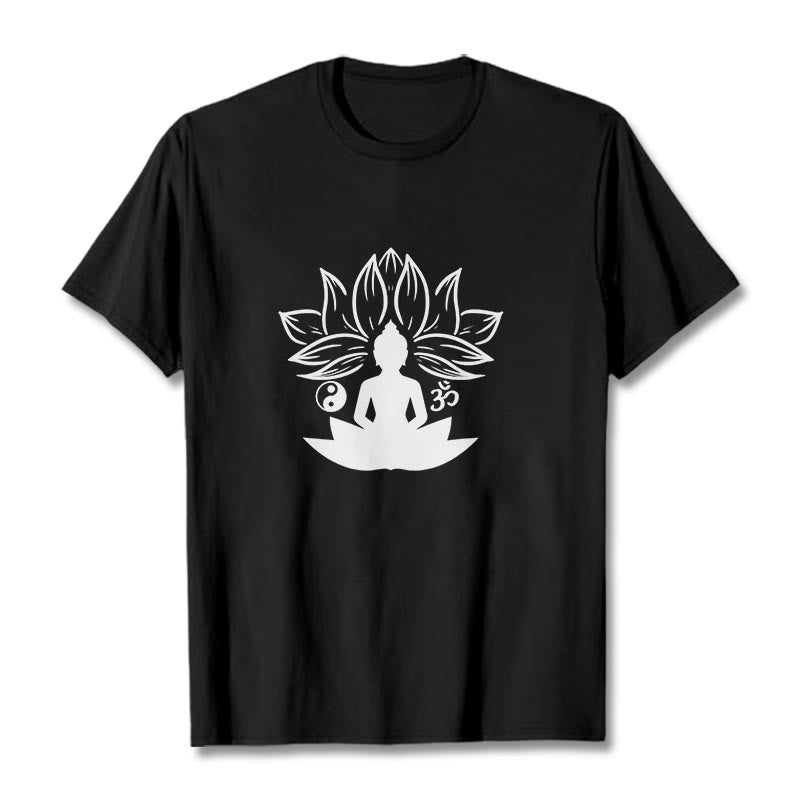 Buddha Stones ​​Om Yin Yang Buddha Statue Sitzend Lotus Meditation T T-shirt - Schwarz - 2XL - image 4