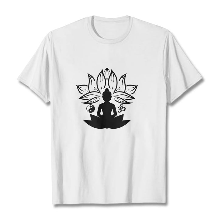 Buddha Stones ​​Om Yin Yang Buddha Statue Sitzend Lotus Meditation T T-shirt - Weiß - 2XL - image 0