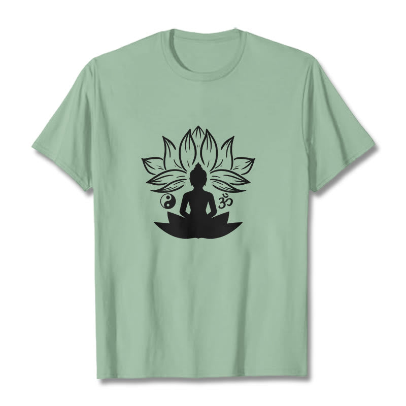 Buddha Stones ​​Om Yin Yang Buddha Statue Sitzend Lotus Meditation T T-shirt - Hellgrün - 2XL - image 14