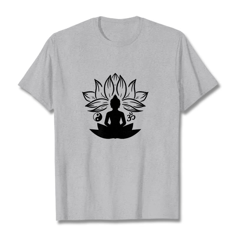Buddha Stones ​​Om Yin Yang Buddha Statue Sitzend Lotus Meditation T T-shirt - Hellgrau - 2XL - image 19