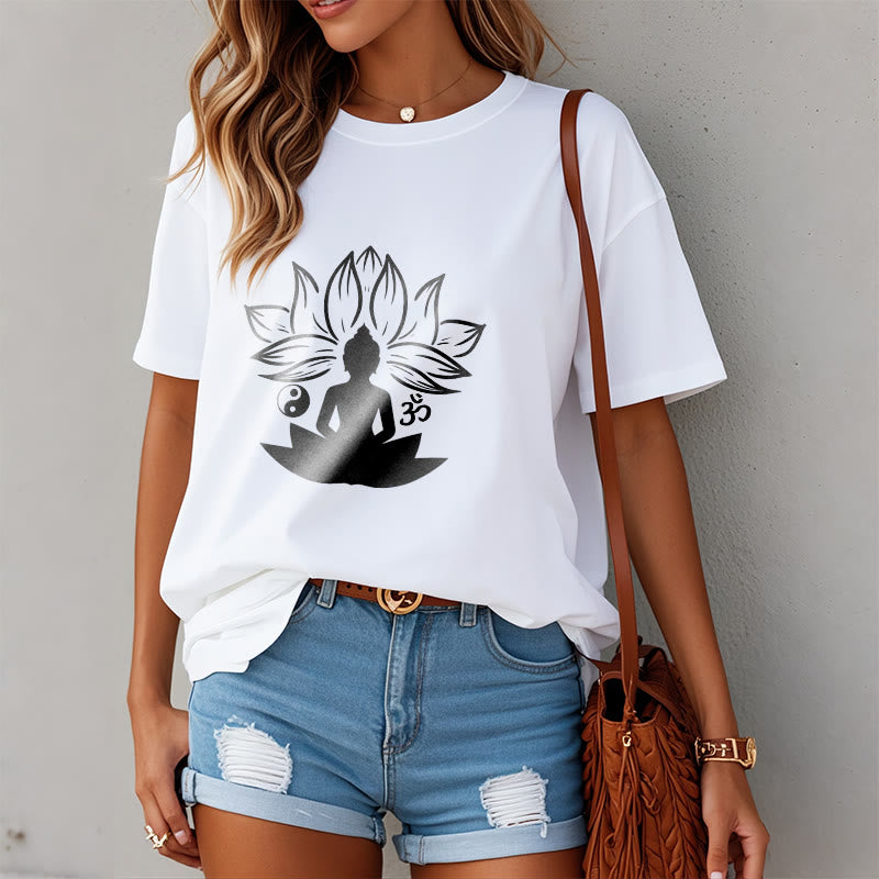 Buddha Stones ​​Om Yin Yang Buddha Statue Sitzend Lotus Meditation T T-shirt - image 2