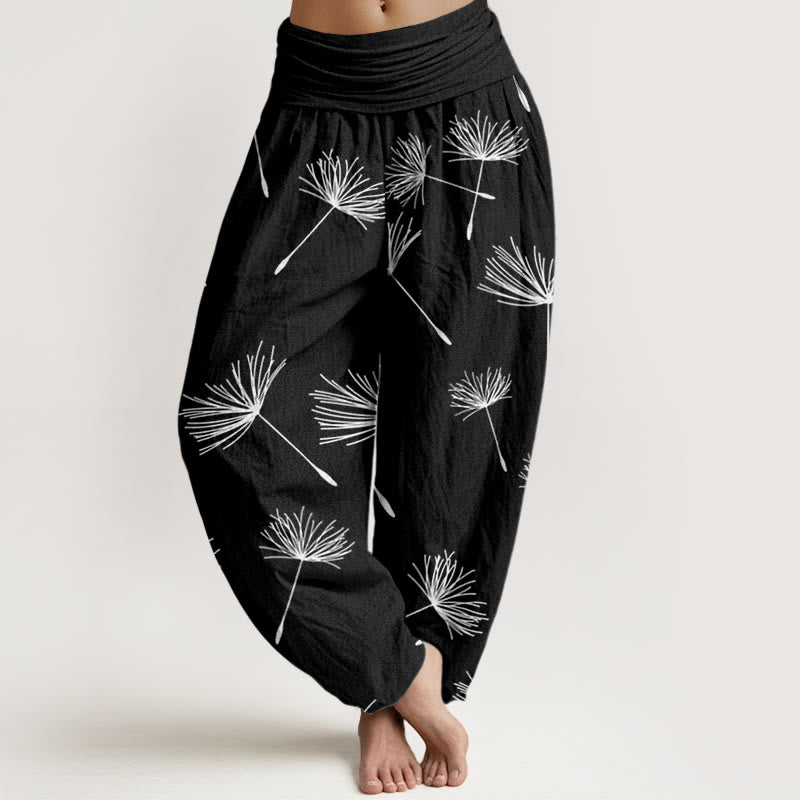 Buddha Stones Casual Cdrifting Löwenzahnsamenmuster Damen Haremshose mit elastischer Taille - Schwarz - US22， UK/AU26，EU54 (6XL) - image 1