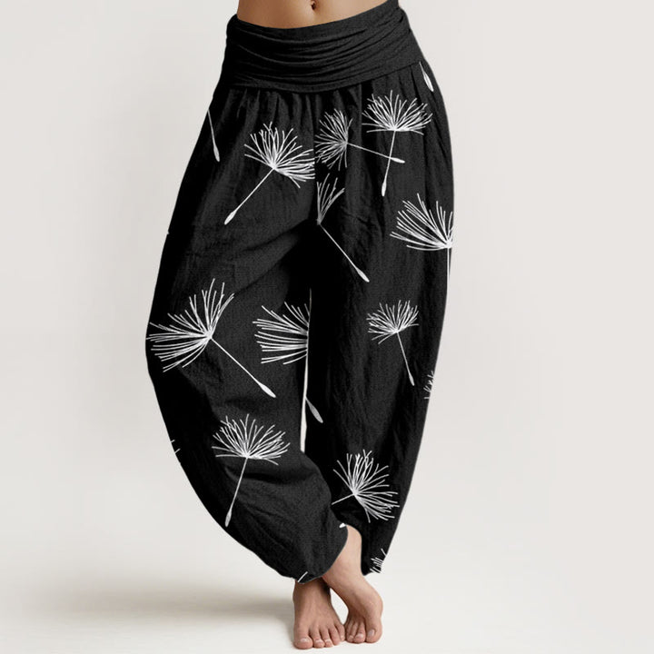 Buddha Stones Casual Cdrifting Löwenzahnsamenmuster Damen Haremshose mit elastischer Taille - Schwarz - US22， UK/AU26，EU54 (6XL) - image 1