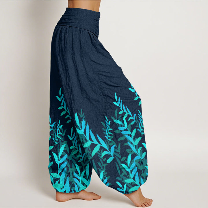 Buddha Stones Lässige Haremshose mit Blättermuster für Damen, elastische Taille - image 10