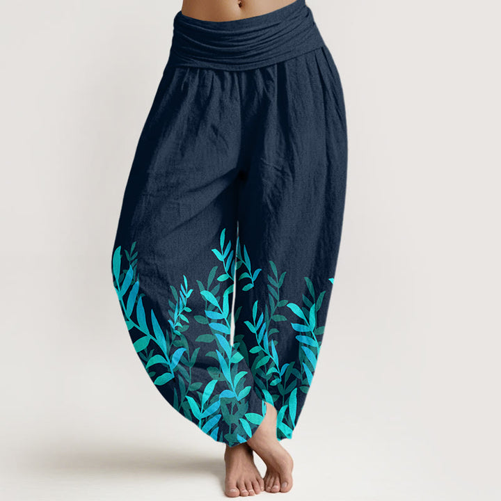 Buddha Stones Lässige Haremshose mit Blättermuster für Damen, elastische Taille - DunkelSchiefergrau - US22， UK/AU26，EU54 (6XL) - image 8