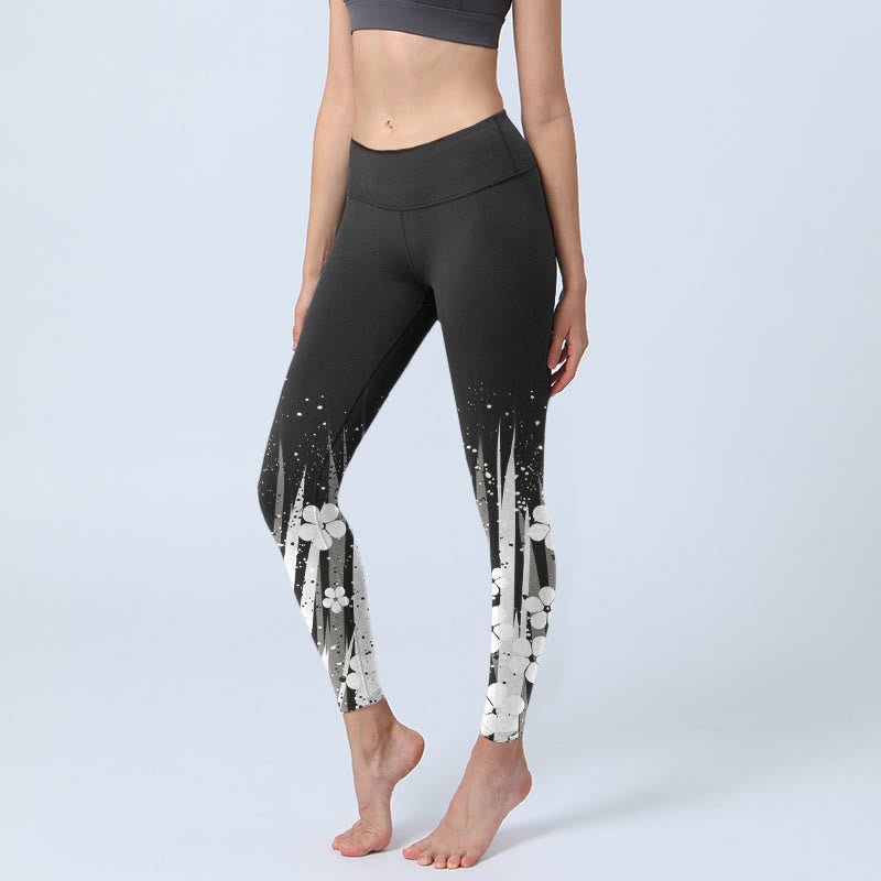 Buddha Stones, weiße Blumen, Wasserpflanzen, Musterdruck, Gym-Leggings, Damen-Yogahose - Schwarz - US18， UK/AU22，EU50 (4XL) - image 1