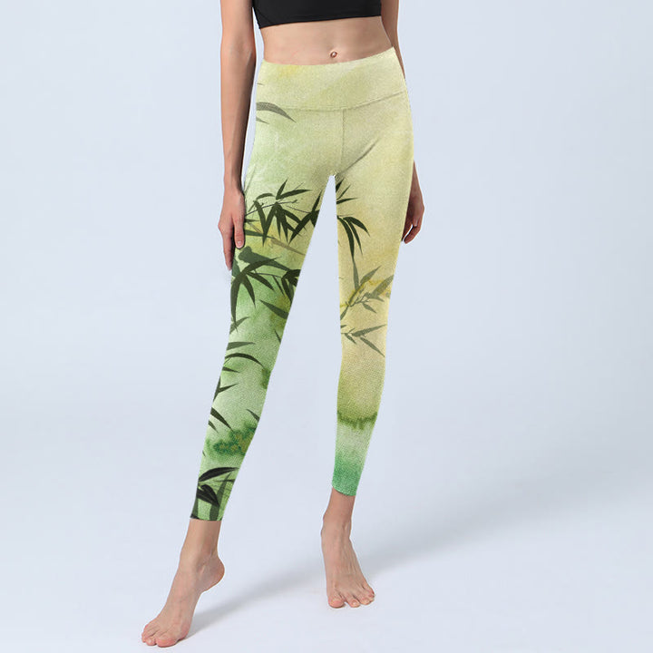 Buddha Stones Blooming Bamboo Musterdruck Gym Leggings Damen Yogahose - image 5