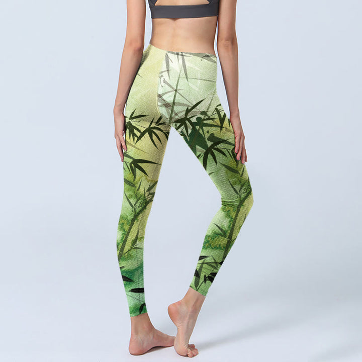 Buddha Stones Blooming Bamboo Musterdruck Gym Leggings Damen Yogahose - image 4