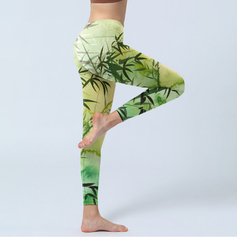 Buddha Stones Blooming Bamboo Musterdruck Gym Leggings Damen Yogahose - image 3
