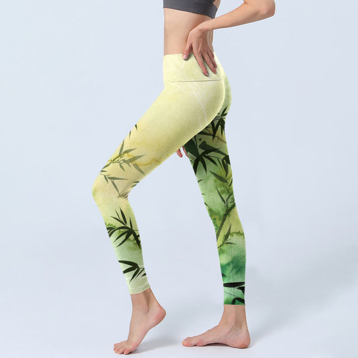 Buddha Stones Blooming Bamboo Musterdruck Gym Leggings Damen Yogahose - image 3