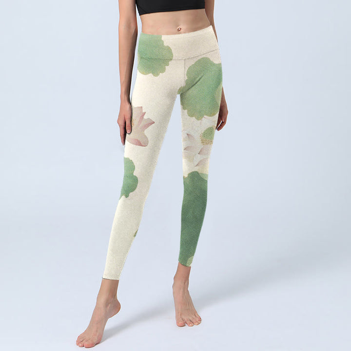 Buddha Stones Elegante Lotusblütenblätter Musterdruck Gym Leggings Damen Yogahose - image 5
