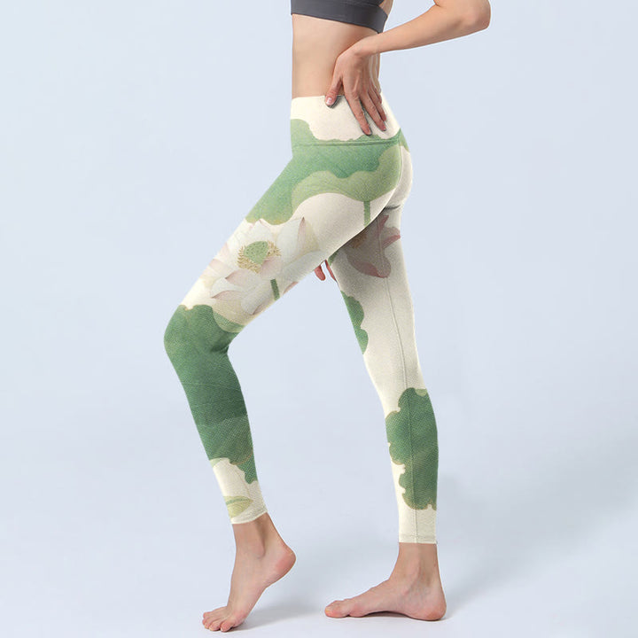 Buddha Stones Elegante Lotusblütenblätter Musterdruck Gym Leggings Damen Yogahose - image 2