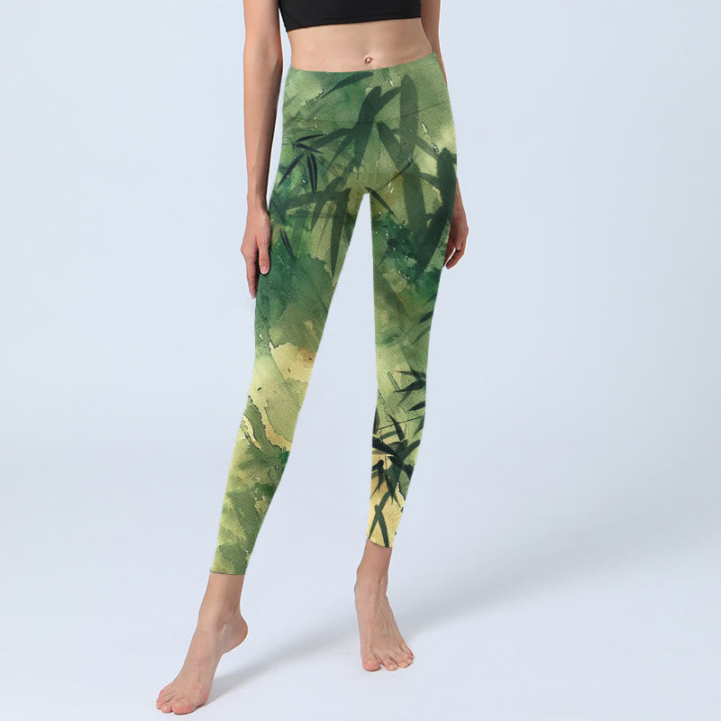 Buddha Stones Ink Blooming Bamboo Musterdruck Gym Leggings Damen Yogahose - image 5