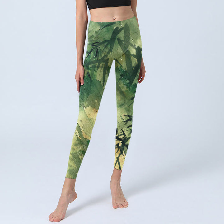 Buddha Stones Ink Blooming Bamboo Musterdruck Gym Leggings Damen Yogahose - image 5