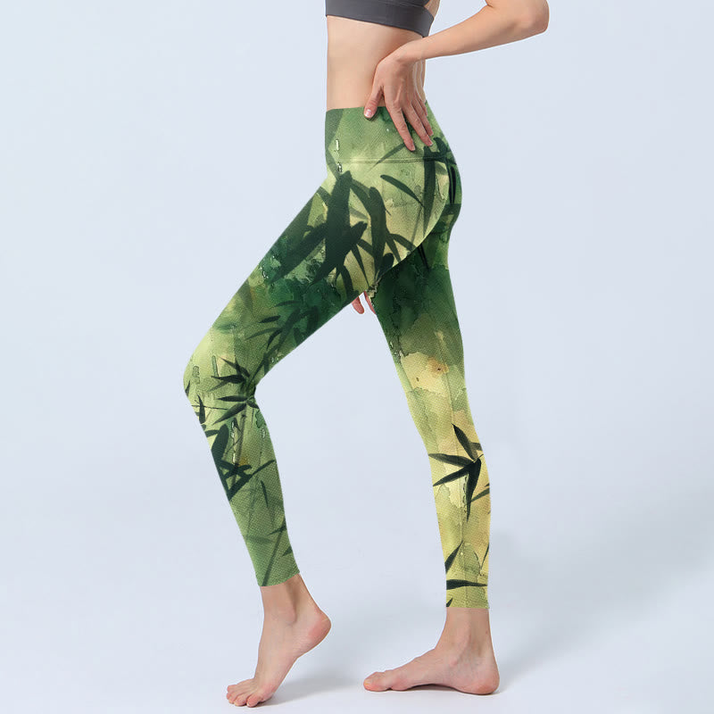 Buddha Stones Ink Blooming Bamboo Musterdruck Gym Leggings Damen Yogahose - image 2