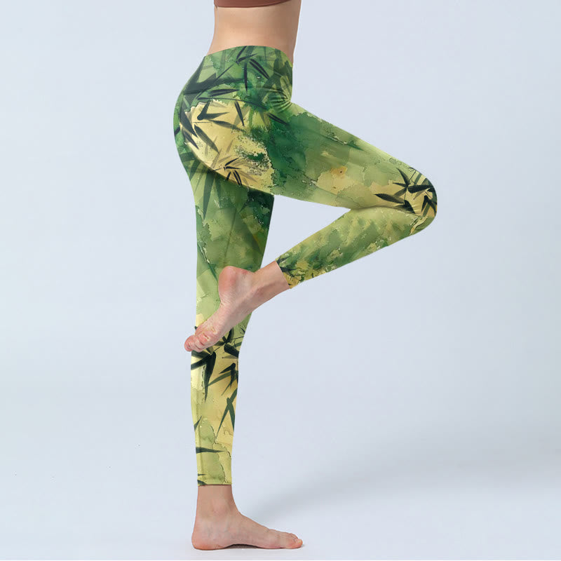 Buddha Stones Ink Blooming Bamboo Musterdruck Gym Leggings Damen Yogahose - image 3
