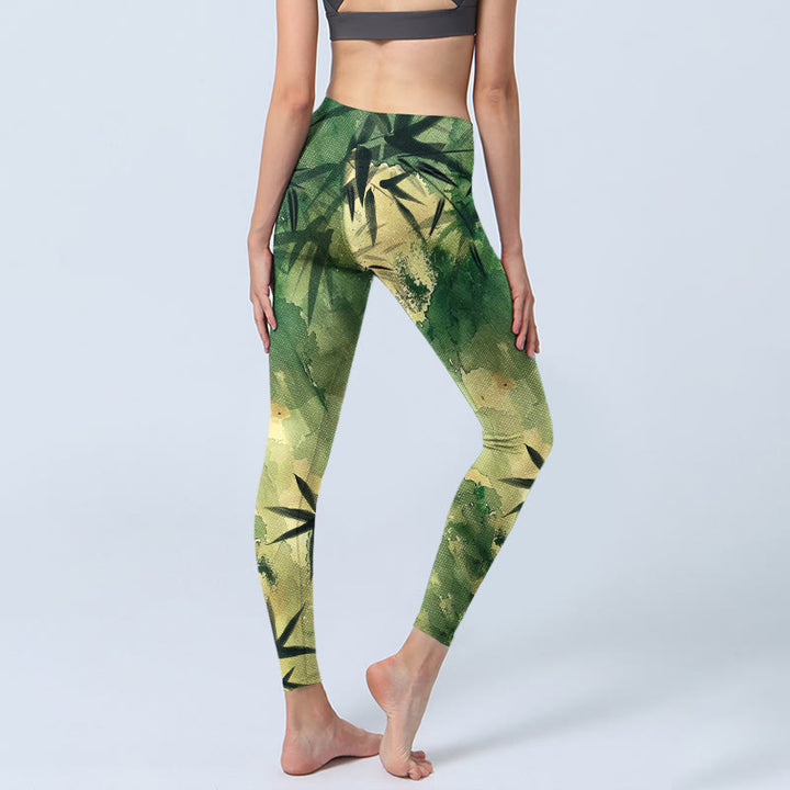 Buddha Stones Ink Blooming Bamboo Musterdruck Gym Leggings Damen Yogahose - image 5