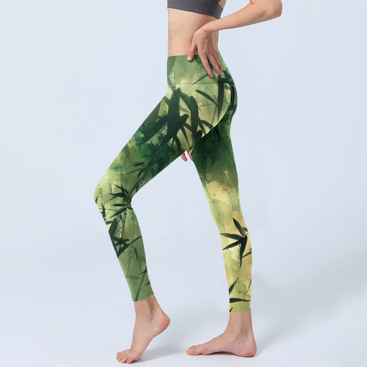 Buddha Stones Ink Blooming Bamboo Musterdruck Gym Leggings Damen Yogahose - image 3