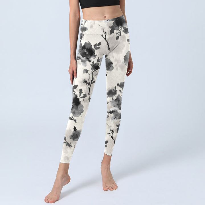 Buddha Stones Tuschemalerei Stil Blumenmuster Druck Gym Leggings Damen Yoga Hose - image 6