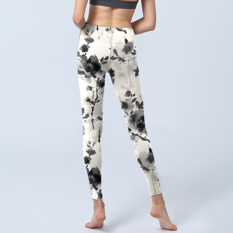 Buddha Stones Tuschemalerei Stil Blumenmuster Druck Gym Leggings Damen Yoga Hose - image 7