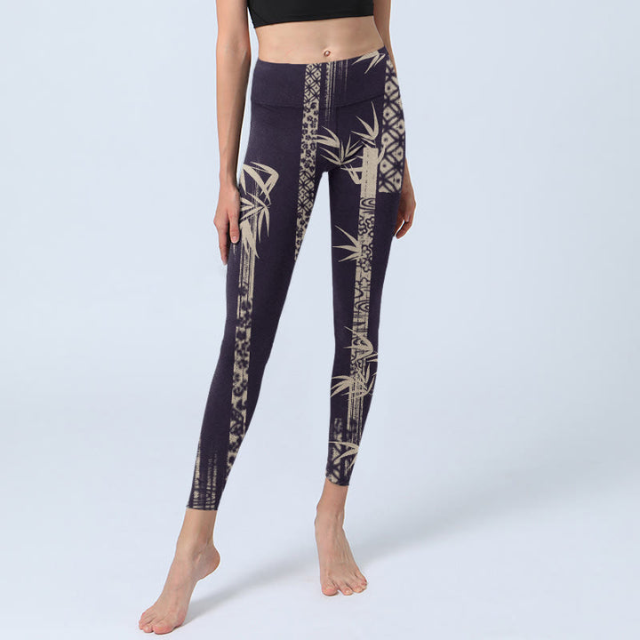Buddha Stones Bambus Wasserwellenmuster Druck Gym Leggings Damen Yogahose - image 5