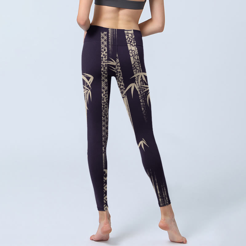 Buddha Stones Bambus Wasserwellenmuster Druck Gym Leggings Damen Yogahose - image 6