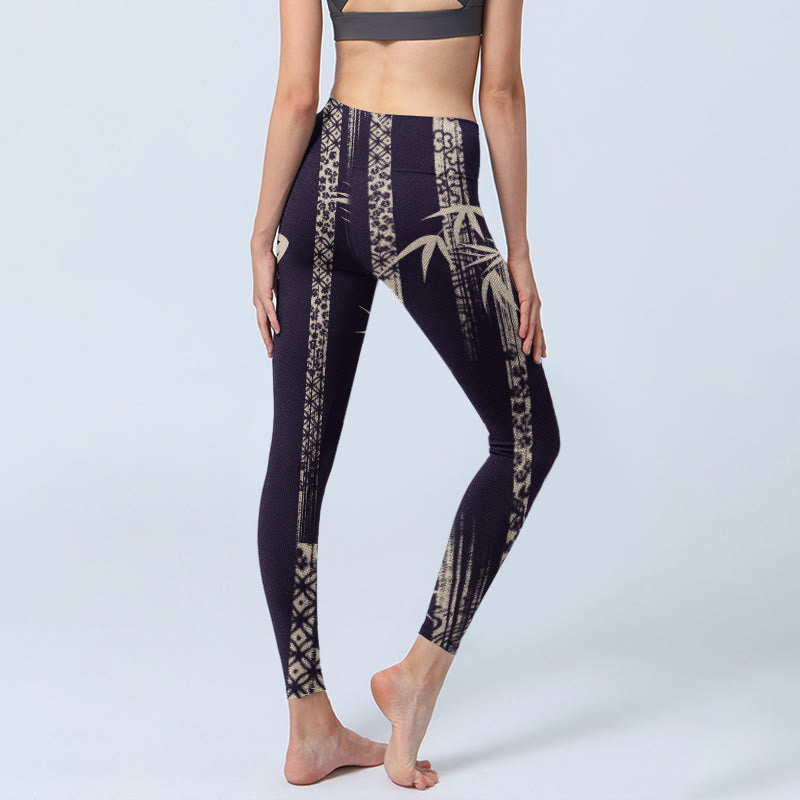 Buddha Stones Bambus Wasserwellenmuster Druck Gym Leggings Damen Yogahose - image 4