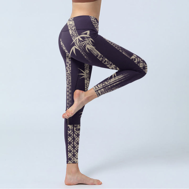 Buddha Stones Bambus Wasserwellenmuster Druck Gym Leggings Damen Yogahose - image 3