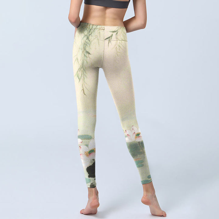 Buddha Stones, Weidenblätter, Lotusteich-Muster, Druck, Fitnessstudio-Leggings, Damen-Yogahose - image 6