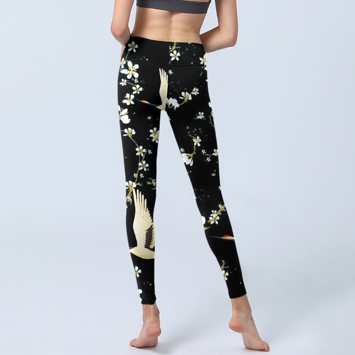 Buddha Stones, Mandschurenkraniche, Pflaumenblüten, Musterdruck, Gym-Leggings, Damen-Yogahose - image 6
