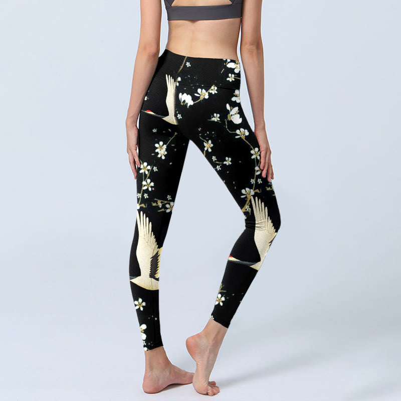 Buddha Stones, Mandschurenkraniche, Pflaumenblüten, Musterdruck, Gym-Leggings, Damen-Yogahose - image 5