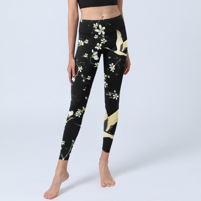 Buddha Stones, Mandschurenkraniche, Pflaumenblüten, Musterdruck, Gym-Leggings, Damen-Yogahose - image 6