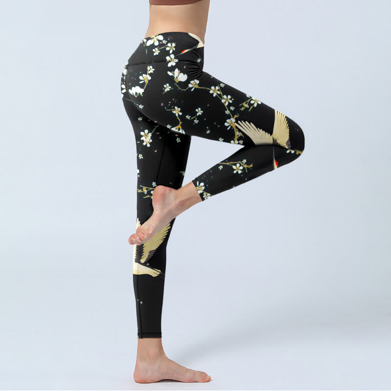 Buddha Stones, Mandschurenkraniche, Pflaumenblüten, Musterdruck, Gym-Leggings, Damen-Yogahose - image 3