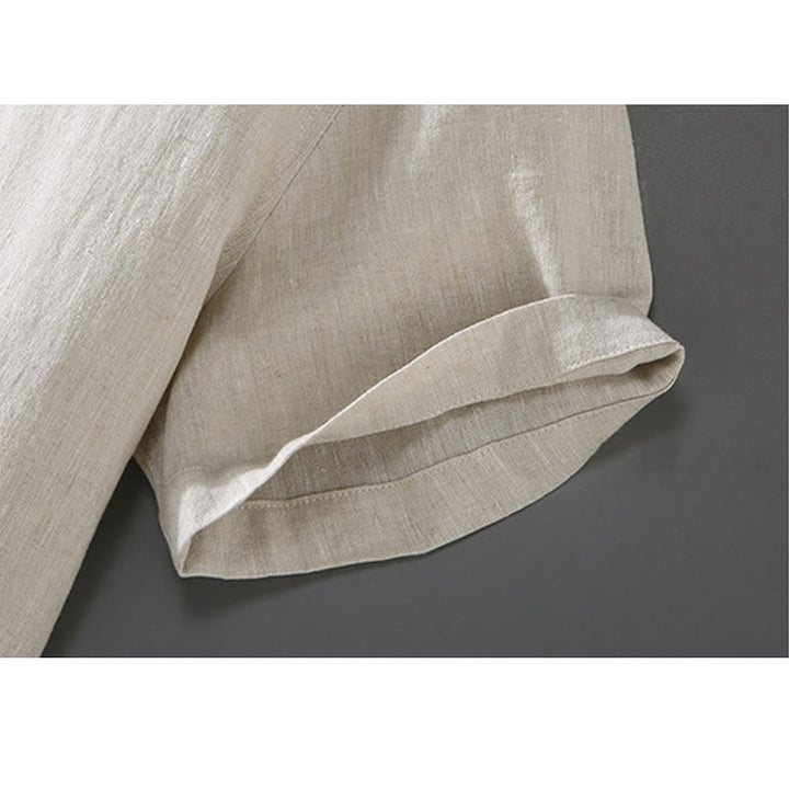 Buddha Stones Vintage Plain Tang Anzug Chinesischer Froschknopf Baumwollleinen Herrenhemd mit Taschen - image 8