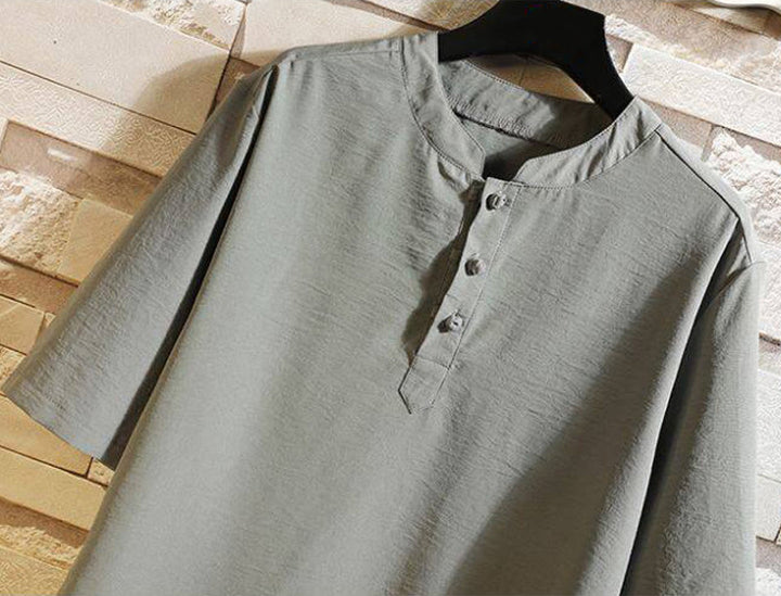 Buddha Stones Vintage Casual Einfarbig Herren Kurzarm Hemd Jacke - image 15