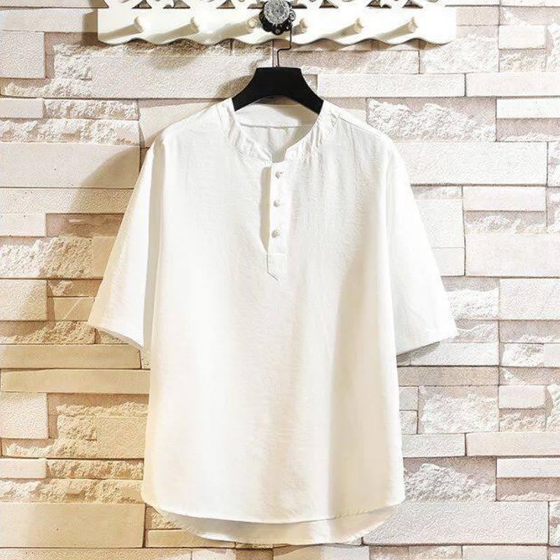 Buddha Stones Vintage Casual Einfarbig Herren Kurzarm Hemd Jacke - Weiß - US/ UK/AU46, EU56 (5XL) - image 10