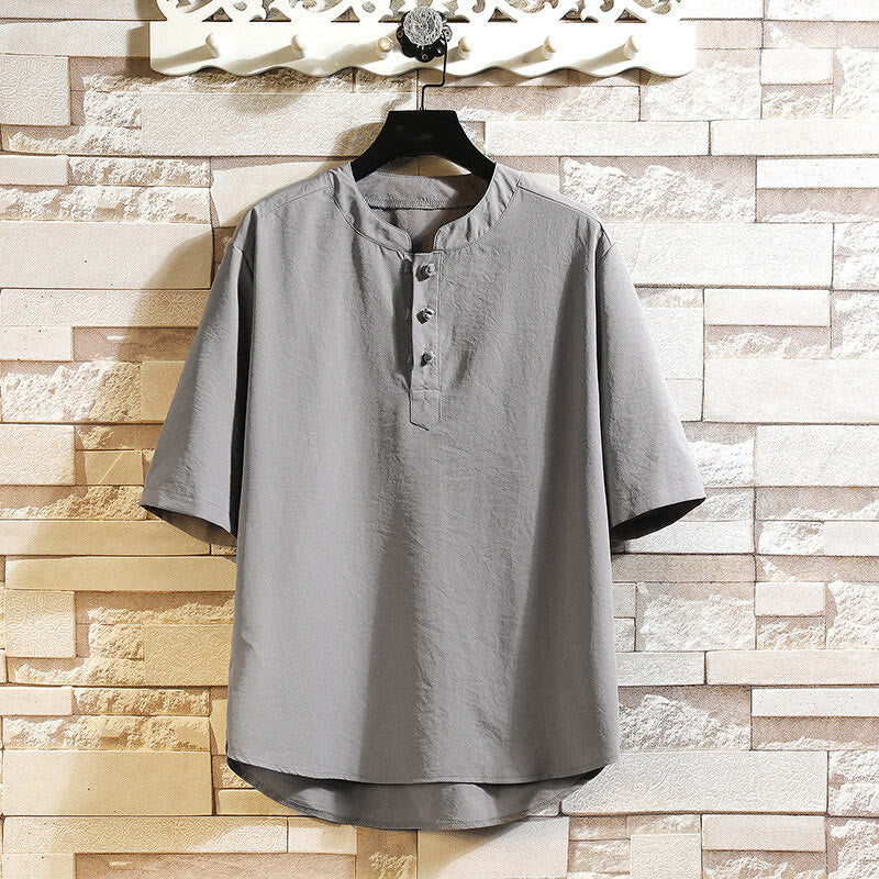 Buddha Stones Vintage Casual Einfarbig Herren Kurzarm Hemd Jacke - Grau - US/UK/AU46, EU56 (5XL) - image 0