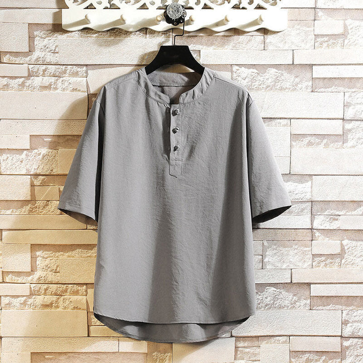 Buddha Stones Vintage Casual Einfarbig Herren Kurzarm Hemd Jacke - Grau - US/UK/AU46, EU56 (5XL) - image 0