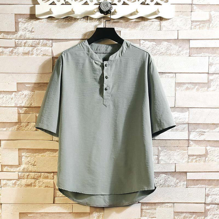 Buddha Stones Vintage Casual Einfarbig Herren Kurzarm Hemd Jacke - Dunkelseegrün - US/ UK/AU46, EU56 (5XL) - image 14