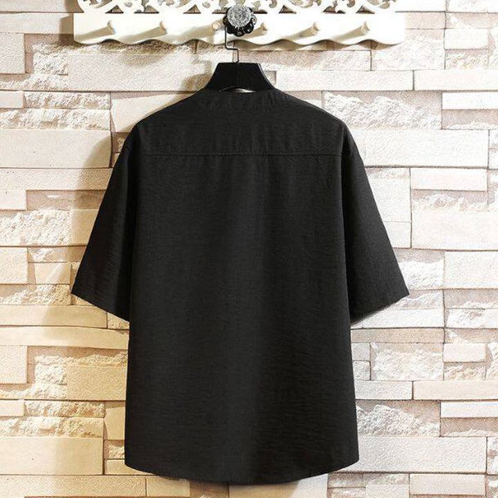 Buddha Stones Vintage Casual Einfarbig Herren Kurzarm Hemd Jacke - image 3