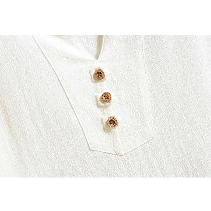 Buddha Stones Sommersport 2-teilig, einfarbig, T-Shirt mit gekerbtem Kragen, Kordelzug, kurze Hose mit Taschen, Herren-Meditationstuch-Set aus Baumwolle und Leinen