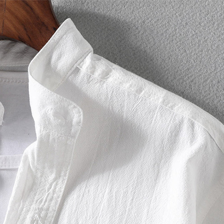 Buddha Stones Vintage Casual Plain Einreihiges Dreiviertelärmeliges Herrenhemd aus Baumwolle und Leinen mit Tasche - image 12