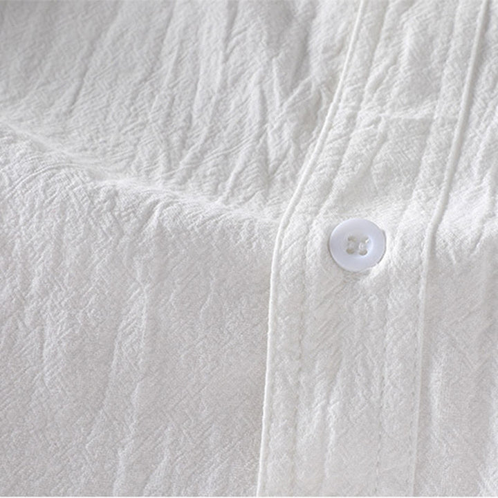 Buddha Stones Vintage Casual Plain Einreihiges Dreiviertelärmeliges Herrenhemd aus Baumwolle und Leinen mit Tasche - image 11