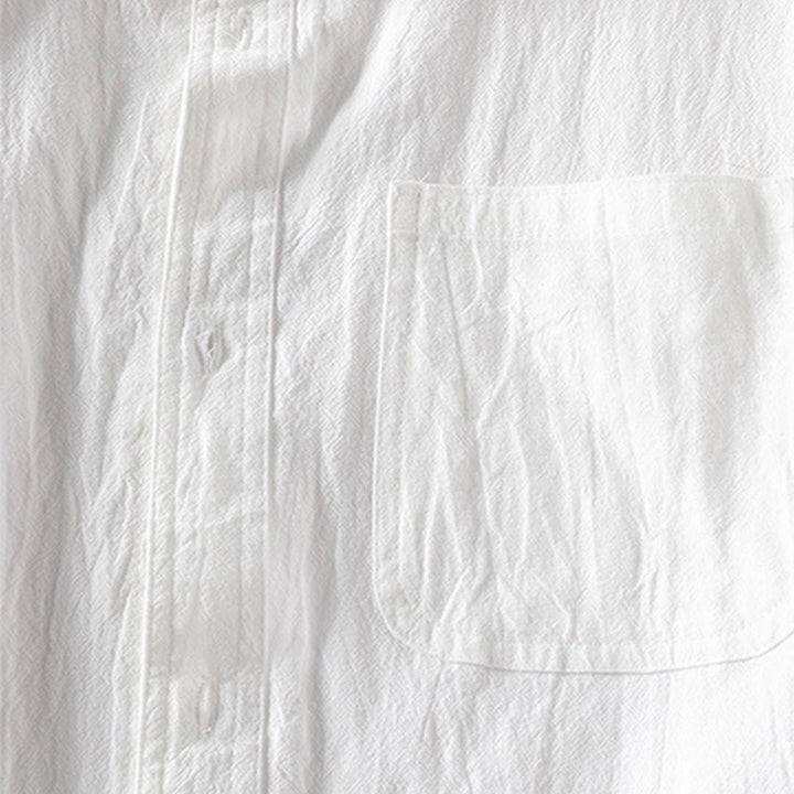 Buddha Stones Vintage Casual Plain Einreihiges Dreiviertelärmeliges Herrenhemd aus Baumwolle und Leinen mit Tasche - image 9