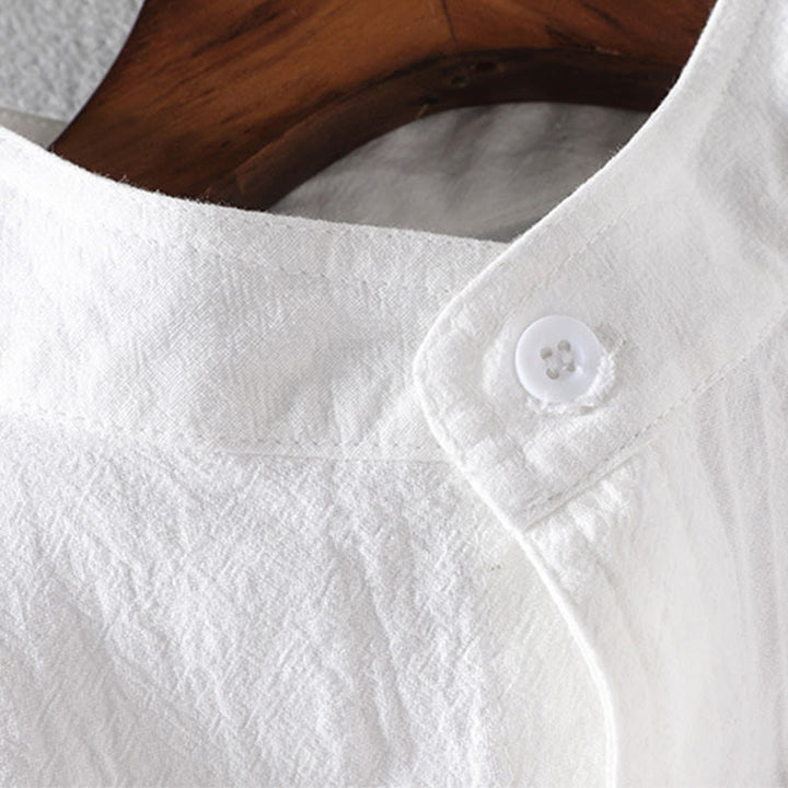 Buddha Stones Vintage Casual Plain Einreihiges Dreiviertelärmeliges Herrenhemd aus Baumwolle und Leinen mit Tasche - image 5